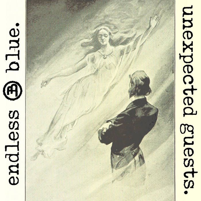 A black and white illustration of a Victorian facing the ghost of lovely young woman.